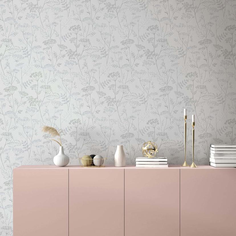 Papier peint intissé Fleurs, feuilles Floral Naturel en gris