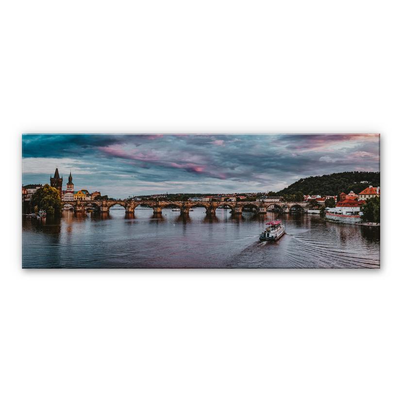 Alu-Dibond Zilver effect - Zonsondergang Praag