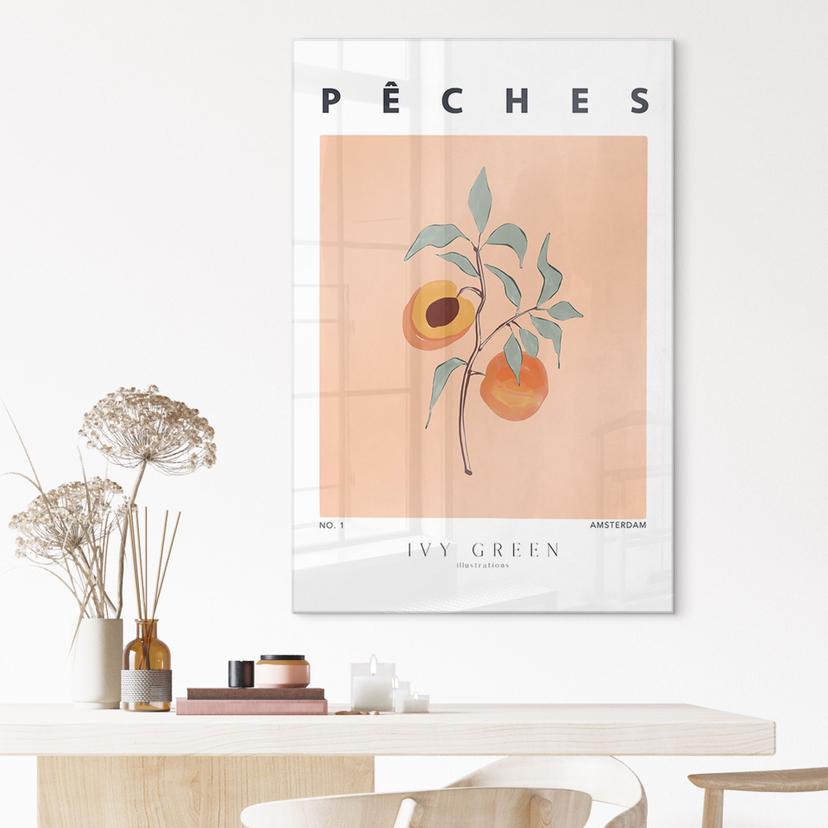 Tableau sur verre acrylique Pêches juteuses - Ivy Green Illustration
