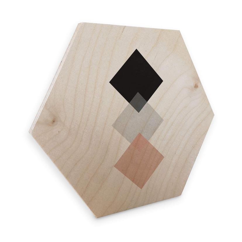 Hexagon Hout Nouveauprints - Squares Pink