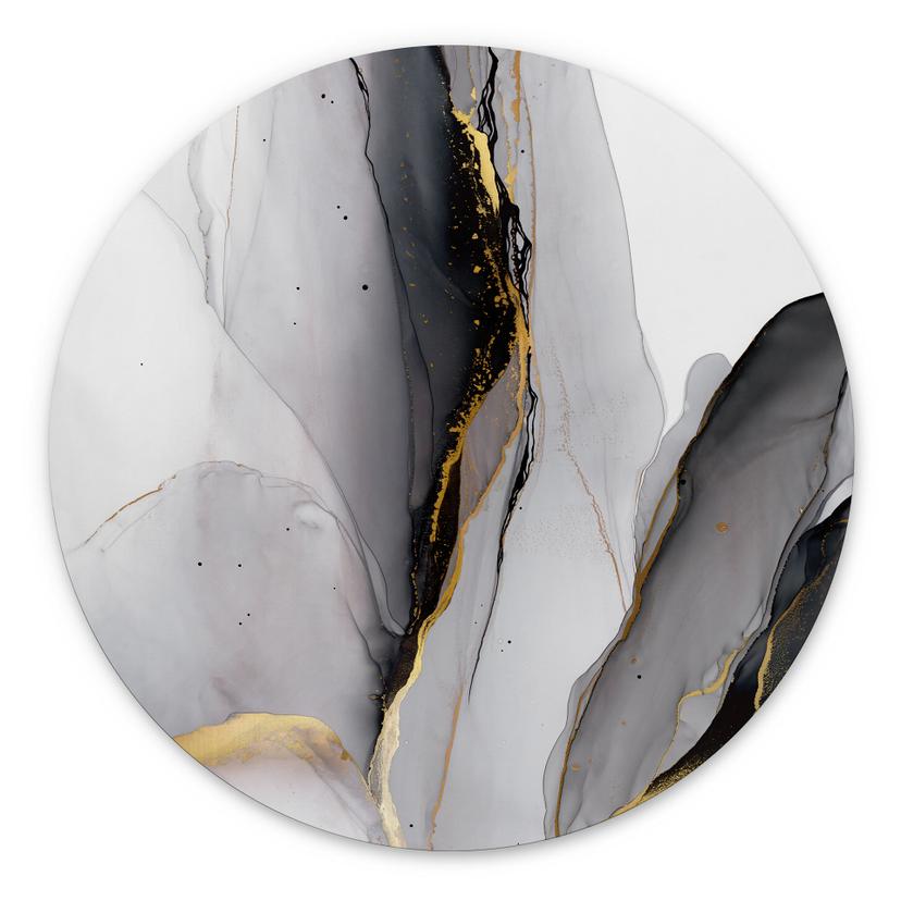 Billede Abstrakt komposition i guld og grå - Shelest - rund – print på aluminium (Alu-Dibond)