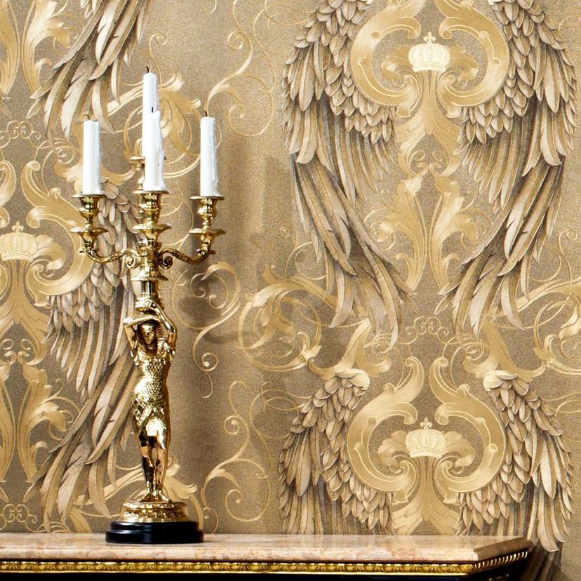 non-woven tapet med skinnende vinger guld ornamental af Harald Glööckler