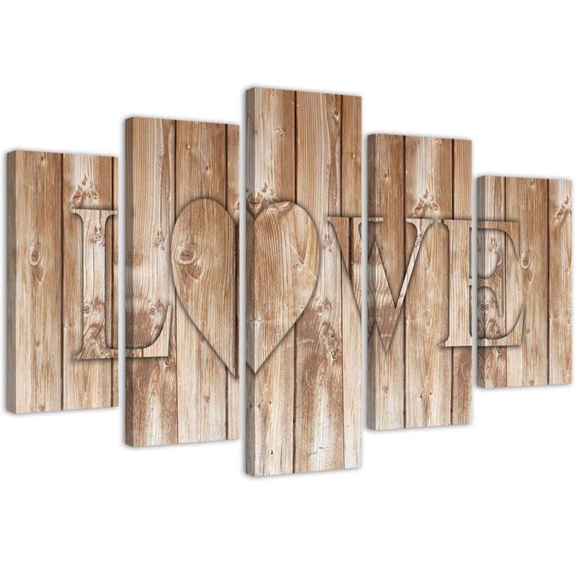 5 stykke lærredsprint, Love Inscription Boards Brun