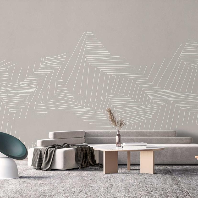 Geometrisk bjergtapet i beige med linjemønster - non-woven tapet
