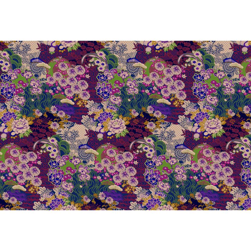 Papel pintado Floral - violeta y oro sobre azul noche - papel pintado no tejido de flores