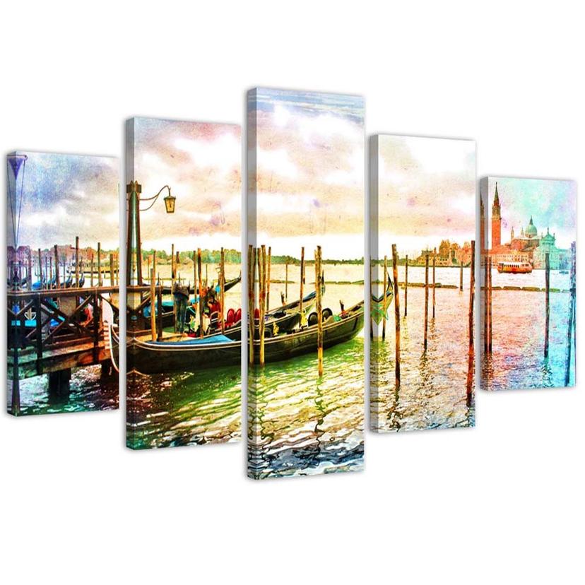 5 stykke lærred Print Venedig Gondoler Italien