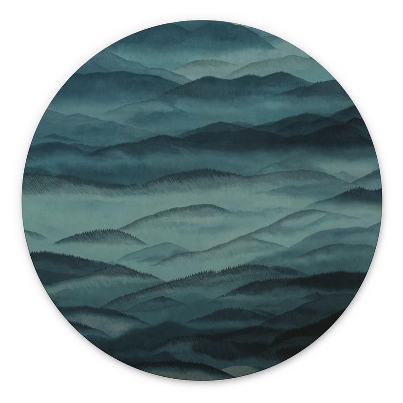 Wandbild Roerich Hills - Blaue Berglandschaft - Sir Edward x Grigory Gladarev - Alu-Dibond Rund