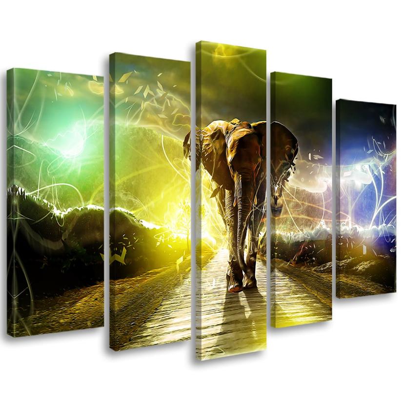 5 stykke lærredstryk Elephant Animal Road Storm