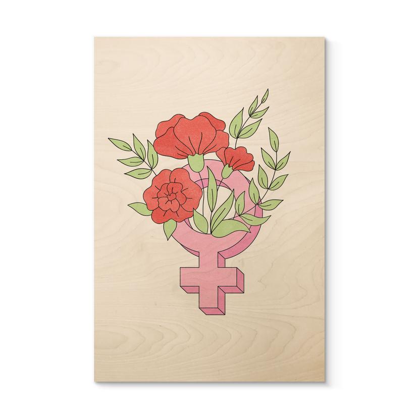 Tableau sur bois Signe de Vénus avec fleurs