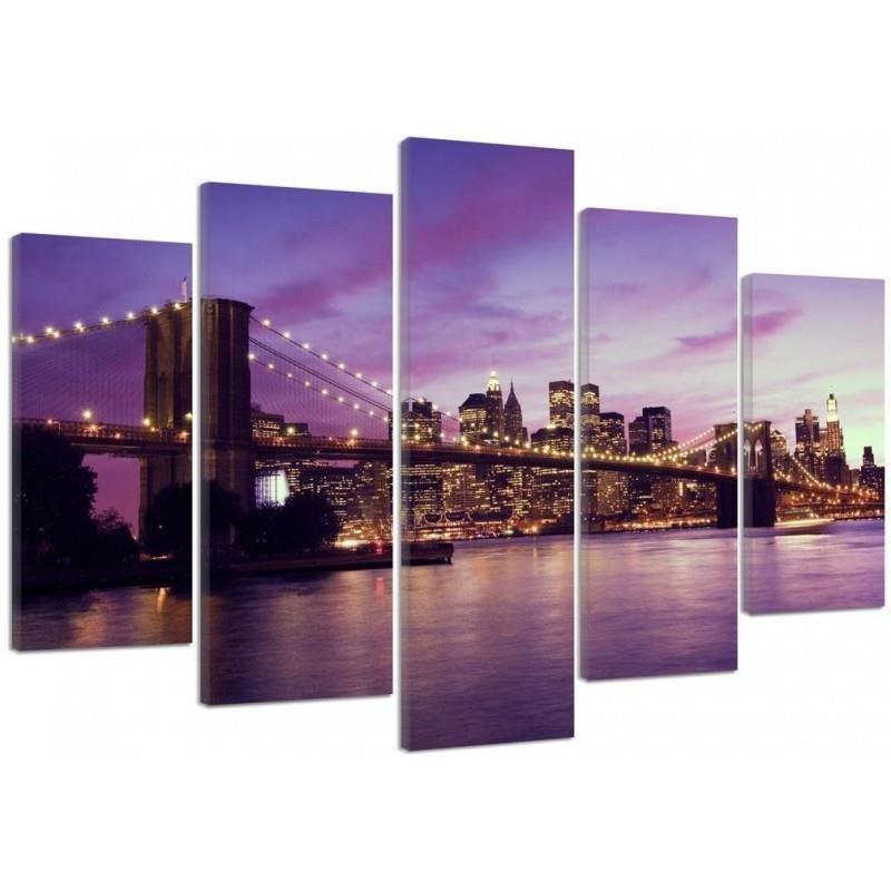 5 stykke lærredstryk, New York Manhattan Sunset
