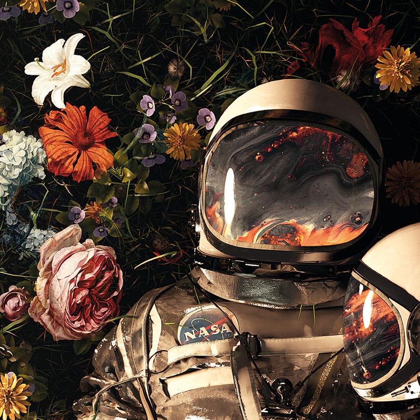 Fotobehang Astronauten op een bloemenweide - Nicebleed