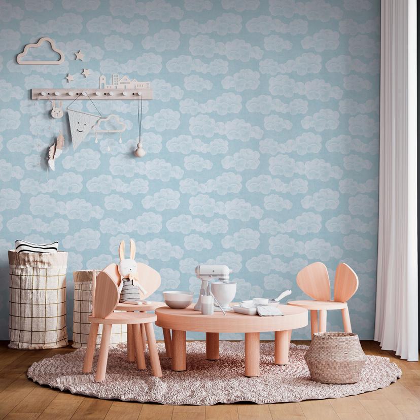 Papel pintado Nube azul claro blanco - papel pintado con motivo de cielo en cuarto de niños