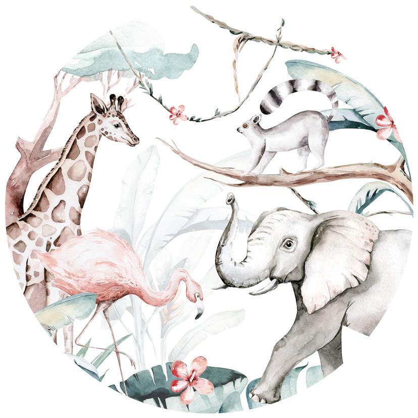 Behangcirkel Kvilis - Dierenvrienden in de Jungle - vliesbehang/zelfklevend vliesbehang