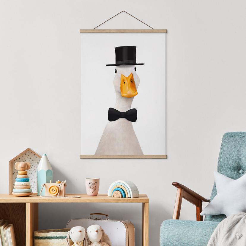 Textielposter Gentleman Gans met Hoge Hoed - Korenkova