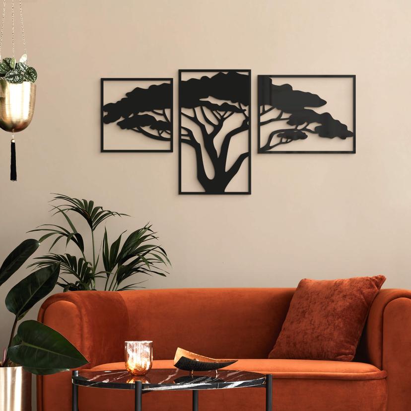 Decoración mural árbol africano - vidrio acrílico (3 piezas)