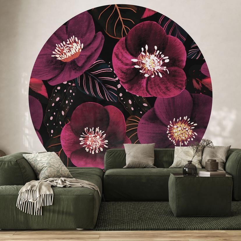 Fototapet med blomster i lilla toner - Anis-illustration - Rund - vliesetapet/selvklæbende non-woven