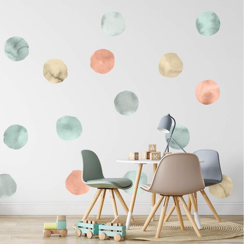 Wallsticker Sticker - Akvarel cirkler i pastel farver - 102x107 cm - 25 dele