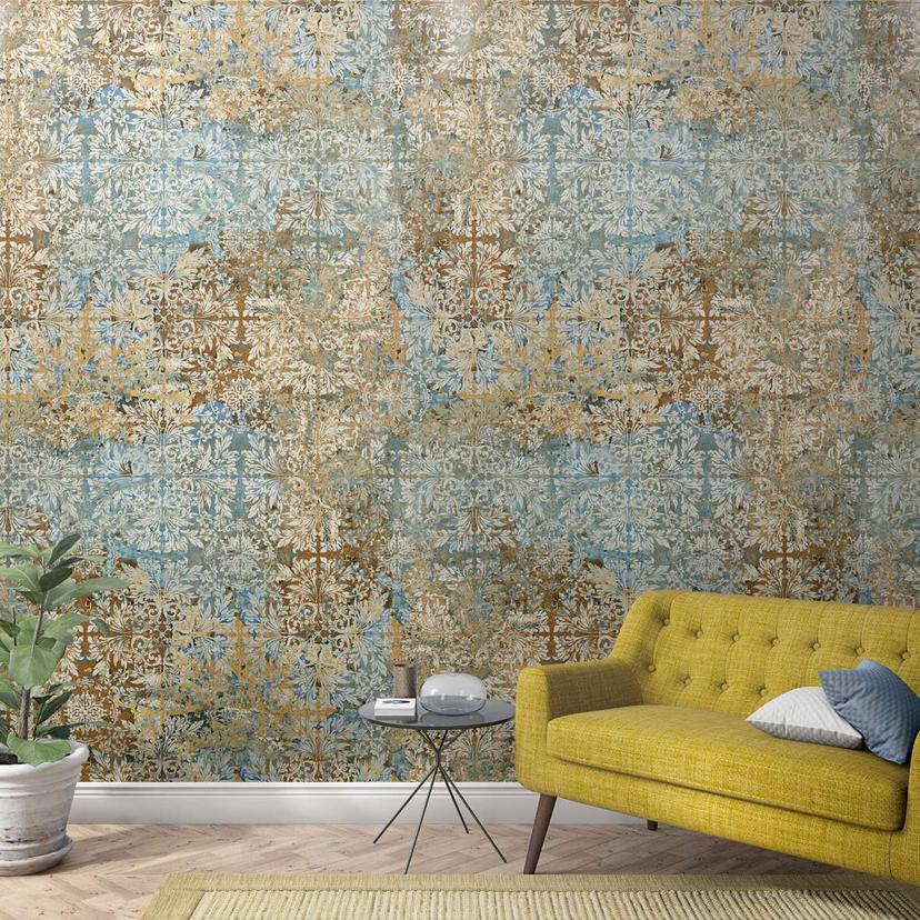 Vintage stil tapet Beige, Blå,Ornamental 2.70 x 1.59 m