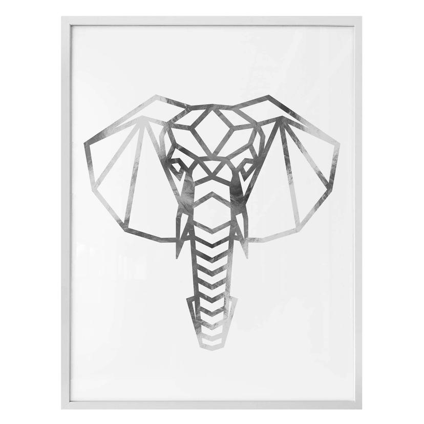 Plakat - Origami Elefanthoved - Sølvoptik