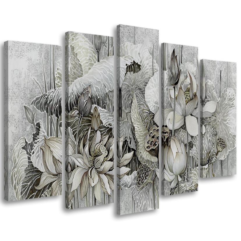 5 stykke lærredstryk, Saint Lotus-blomster