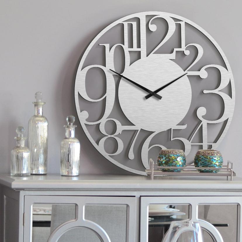 XXL Wanduhr Alu-Dibond-Silbereffekt - Modern - Ø 7