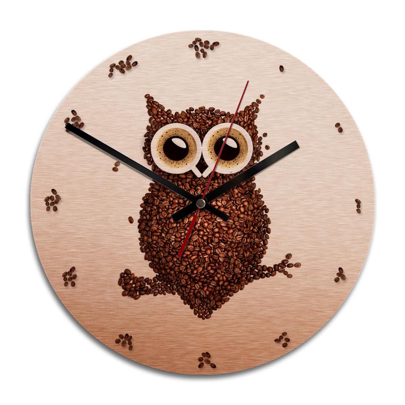 Wandklok Alu-Dibond met Kopereffect Koffieuiltje