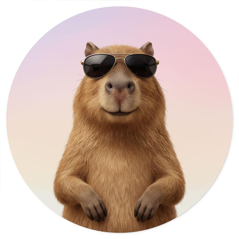 Muursticker coole capibara met zonnebril - rond