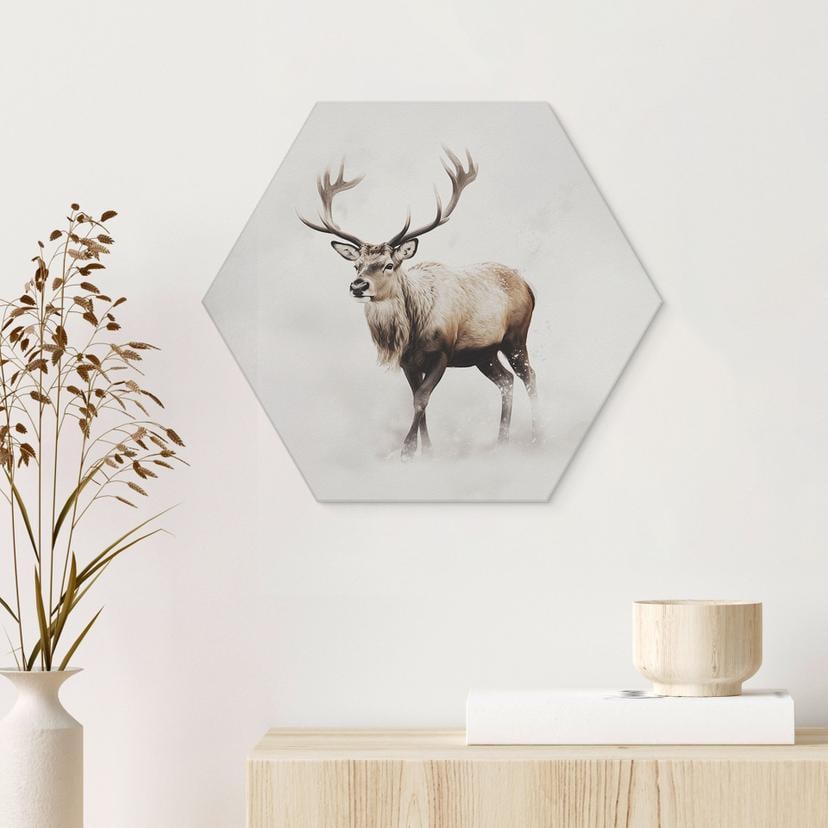 Wanddecoratie hert in witte winter - Magnusson - Alu-Dibond