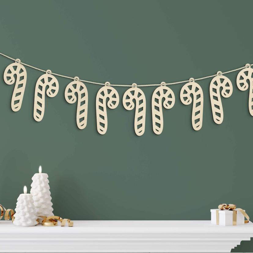 Decoración en madera de Navidad - Bastón de caramelo de álamo (14 piezas) - 4x9 cm cada una