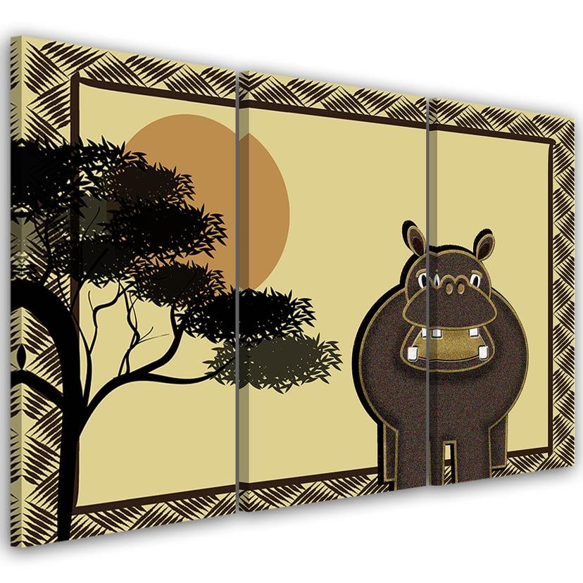 Impression sur toile en 3 parties, hippopotame animaux enfants