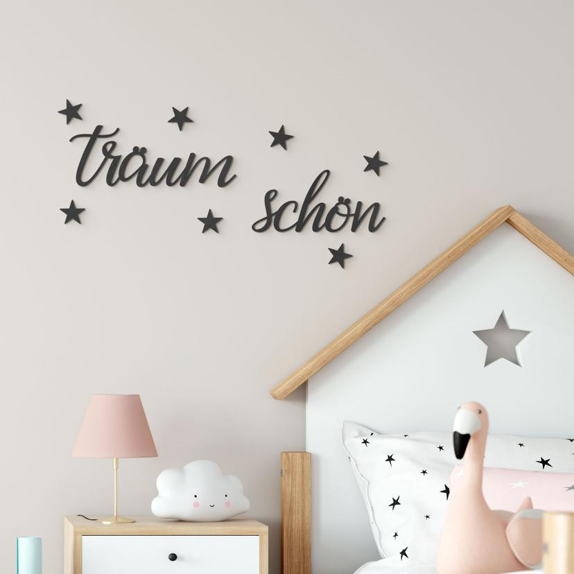 3D Schriftzug Träum Schön mit Sternen - MDF Deko