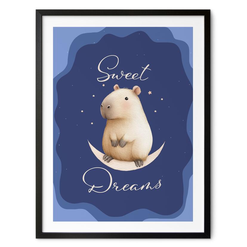 Plakat til børn - Sweet Dreams - Capybara på månen