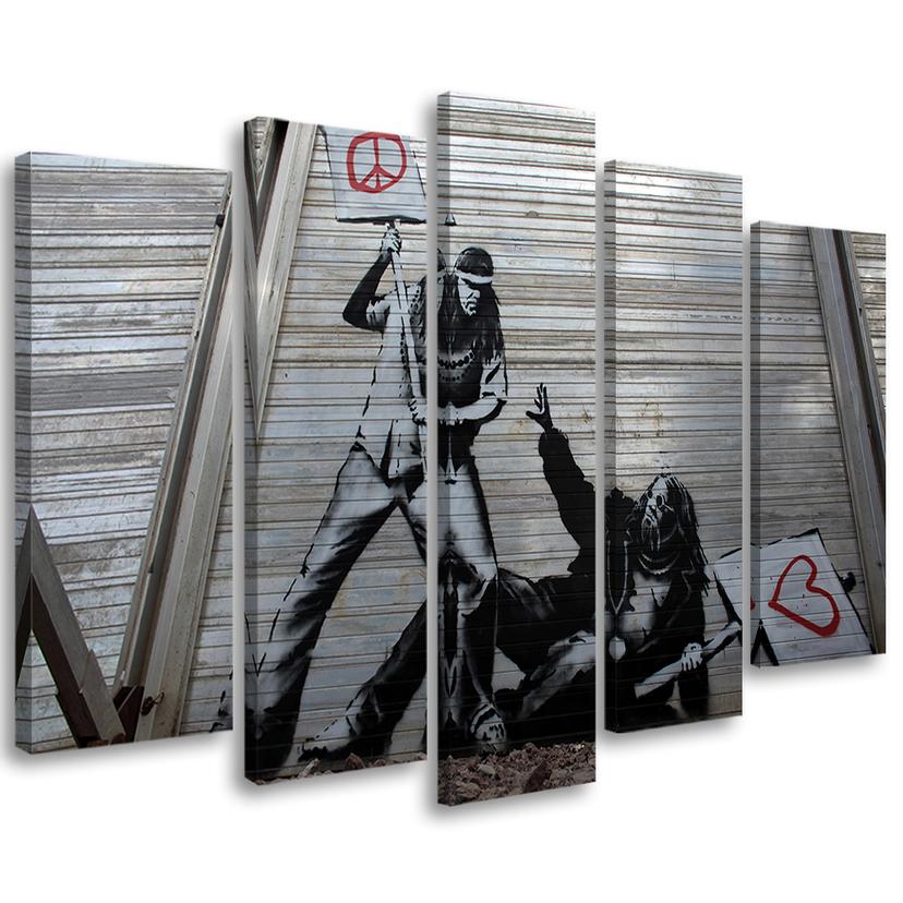 5 stykke lærredstryk, Banksy lærredstryk Street Art