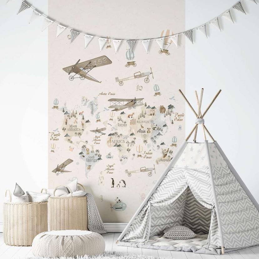 Kinderbehang, vliesbehang met illustratie Kids Walls beige