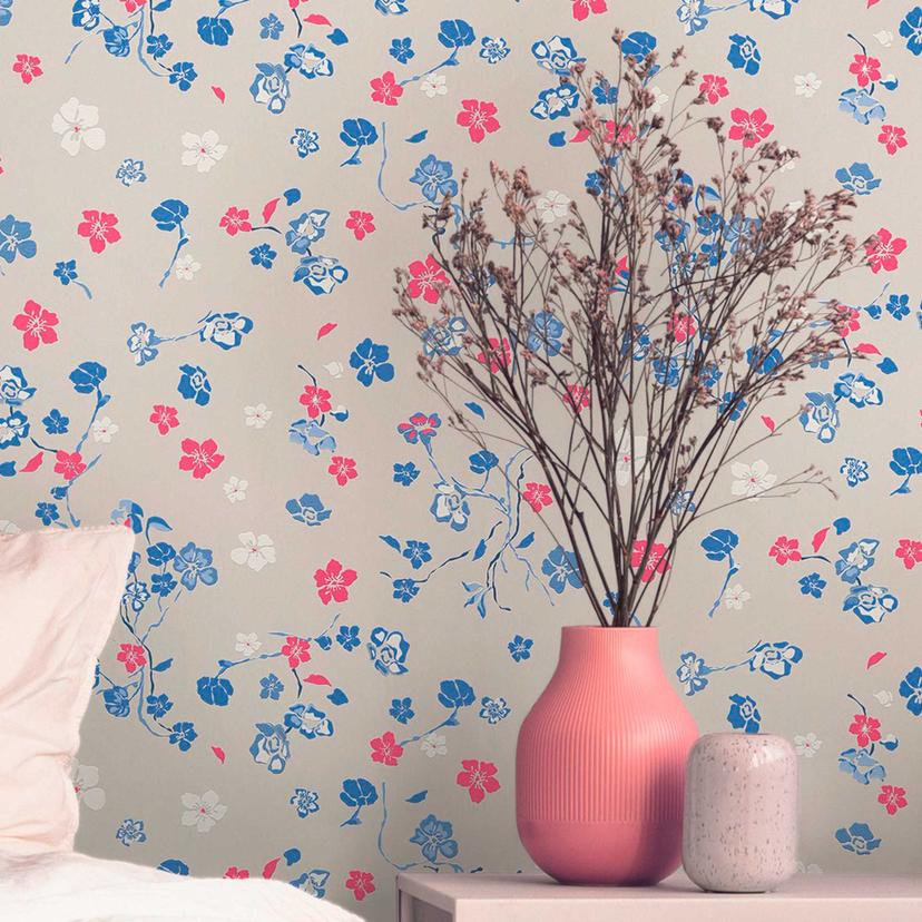 blomstertapet beige blå - tapet med blomsterdesign - naturligt tapet