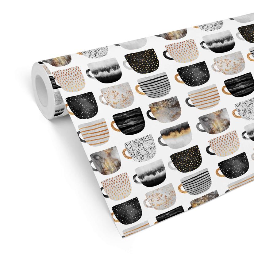 Fredriksson tapet med mønster - kaffekopper: Pretty Black & Gold