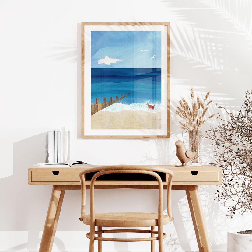 Poster Sommarstrand med hund vid havet - Rivers