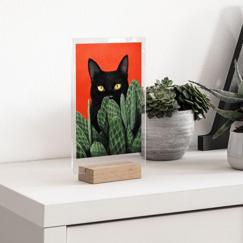 Tischaufsteller Schwarze Katze im Kaktus-Versteck - Korenkova
