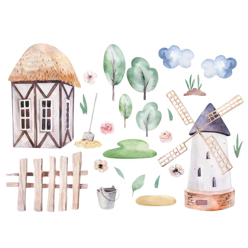 Adesivo murale Kvilis - Fattoria e mulino Set (25 pz.)