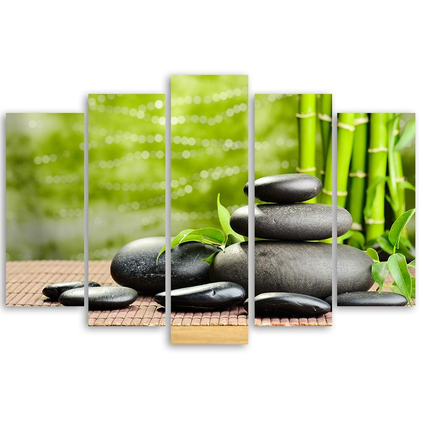 Stampa su tela 5 pezzi, pietre di bambù Zen Spa