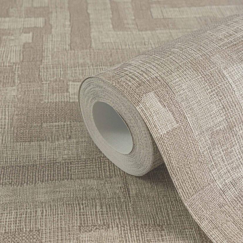 Strukturerad tapet med linnestruktur brun beige - Geometriskt prov