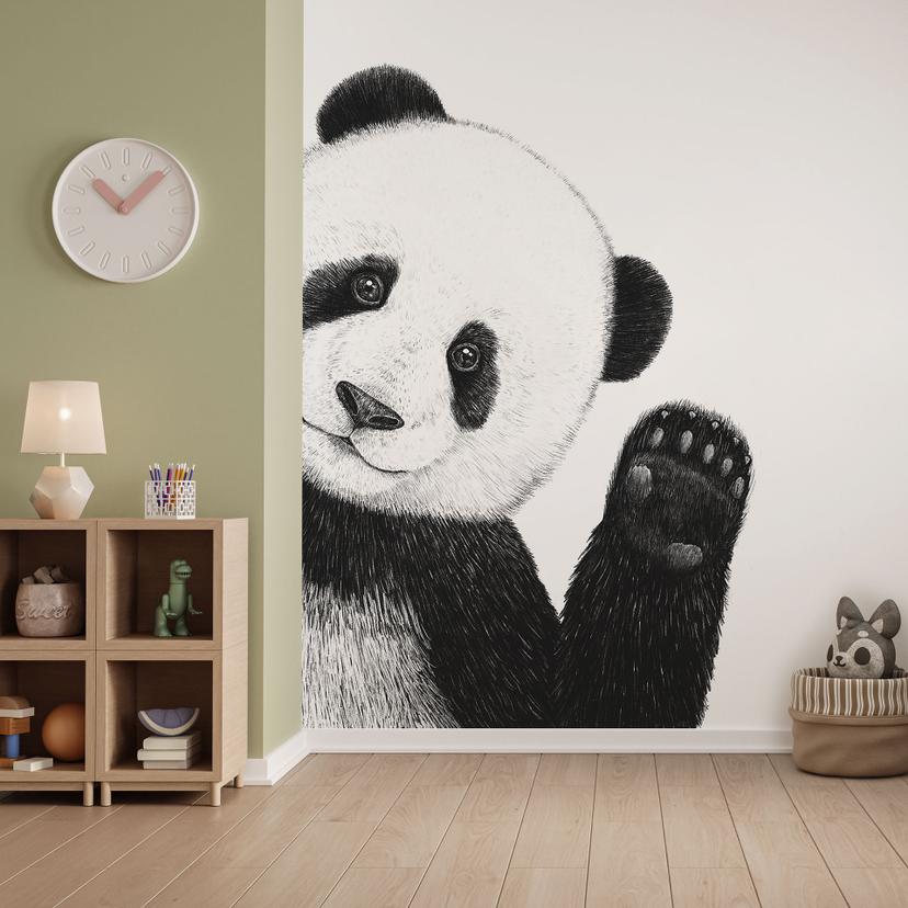 Vinkende panda-vægmaleri - Korenkova