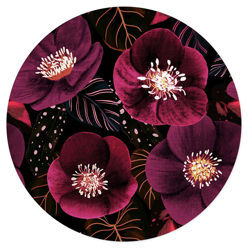 Adesivo murale Splendore di fiori nei toni del viola - Illustrazione di anice - Rotondo