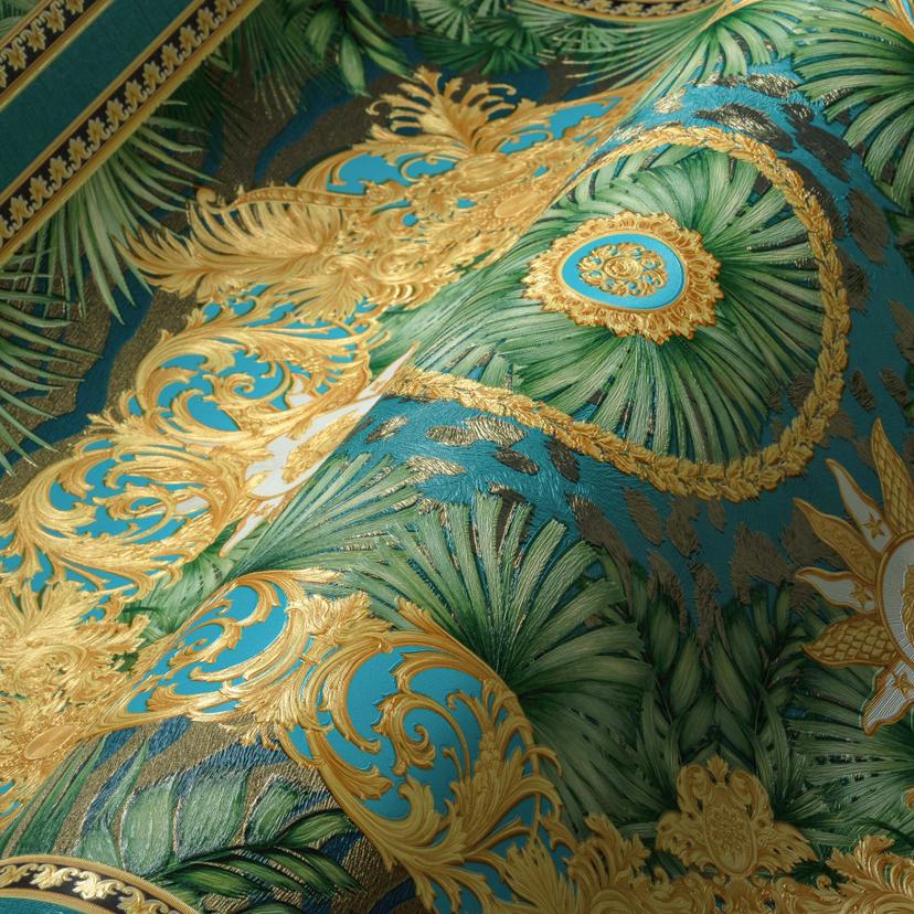 Versace jungle carta da parati in tessuto non tessuto blu e oro carta da parati soggiorno design