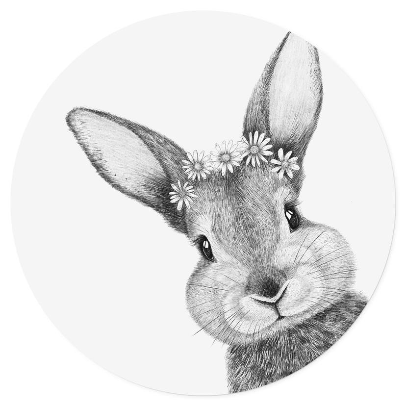 Wandtattoo Niedlicher Hase mit Kamillenblumen - Korenkova - Rund