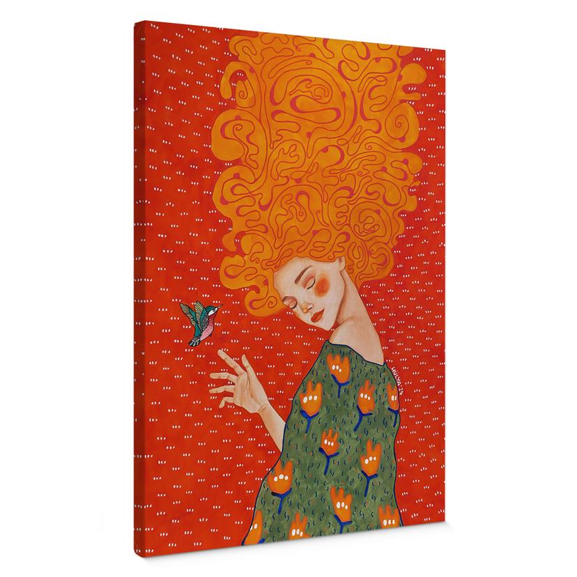 Lienzo colibrí y mujer en luz roja - Hülya