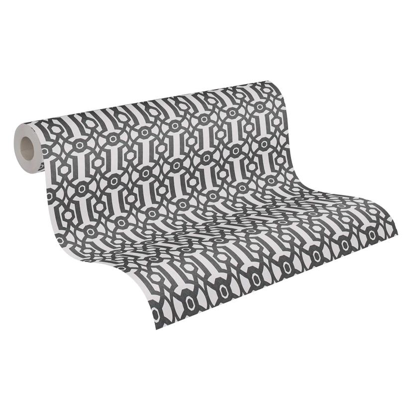 Papel pintado retro en estilo gráfico blanco y negro - papel pintado no tejido gráfico vintage