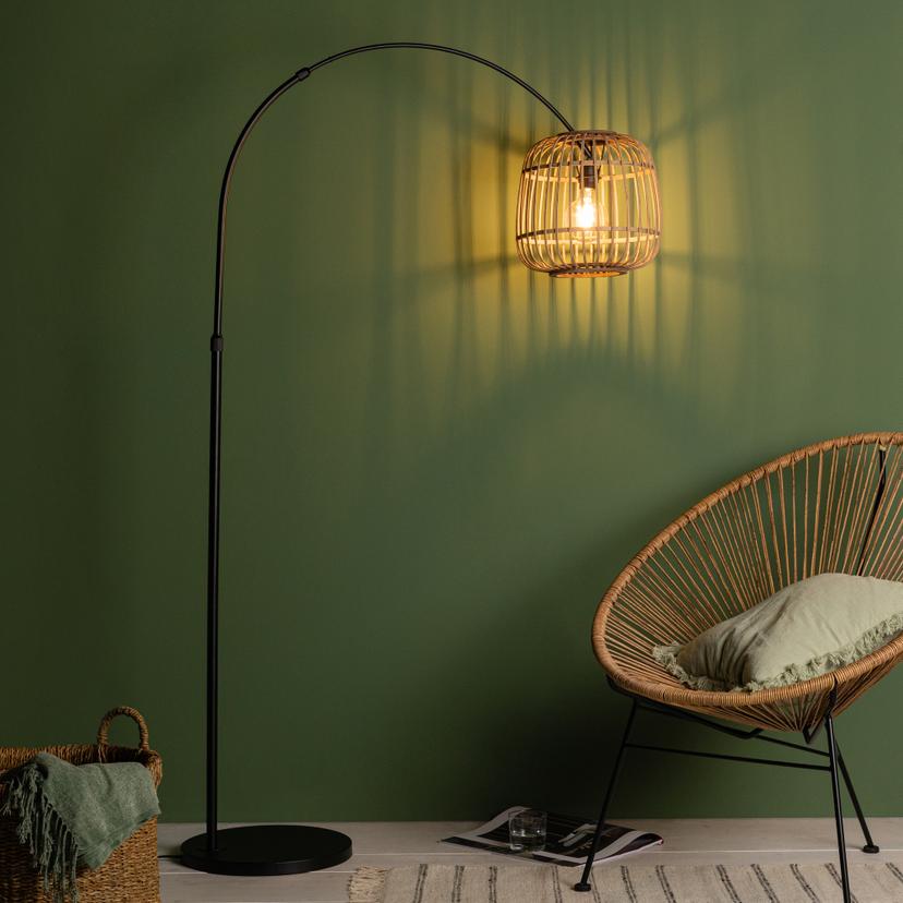 Bogenstandleuchte Lucas, braun, 171 x 36 cm, Rattan Innenleuchte