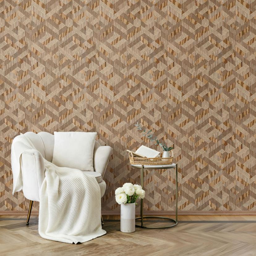 Carta da parati in tessuto non tessuto effetto legno 3D casa di campagna opaco in beige marrone