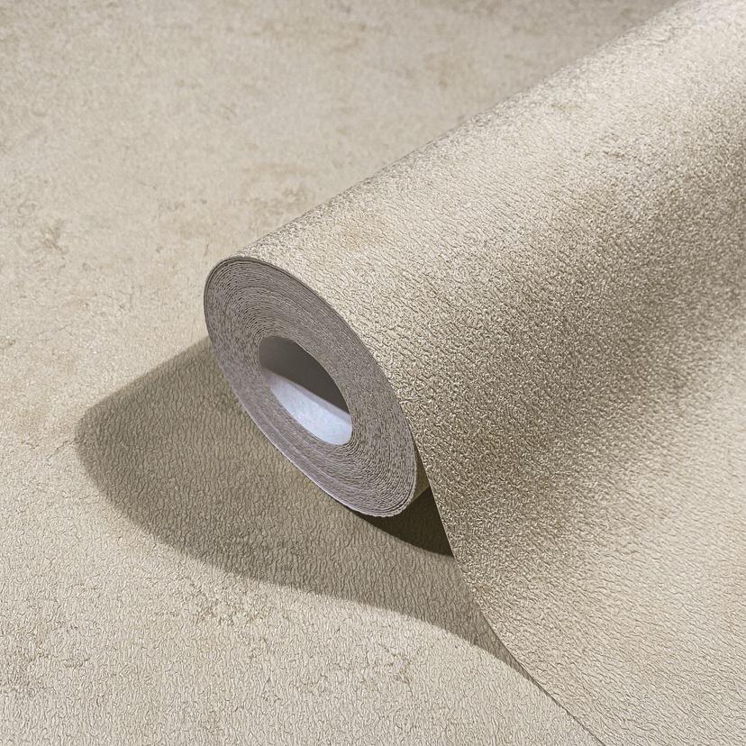Non-woven tapet i modern gipslook med beige struktur